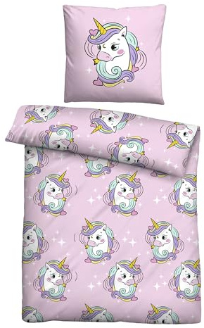 Bestlivings Bettwäsche-Set 2-TLG (Bettbezug 135x200 cm + Kissenbezug 80x80 cm) Kinder Microfaser Satin- Kinder- / Jugendbettwäsche mit Motiv - Einhorn - ÖKO Tex Standard 100