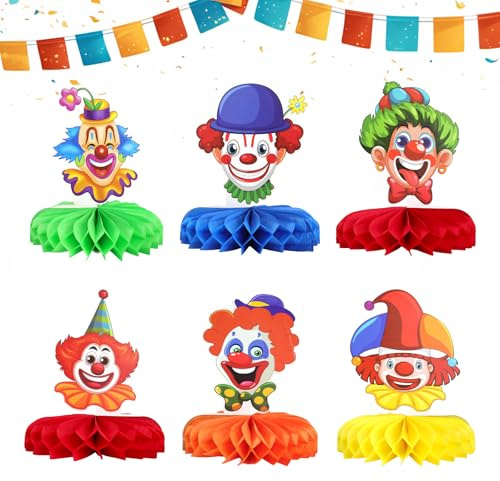 Clown Tischdeko Karneval,6 Stück Tischdeko Fasching, Wabenbälle Clown Deko,3D Faschingsdeko Tisch Geeignet Für karneval deko, Zirkus, Festivals Partys Karnevalsdeko Fenster