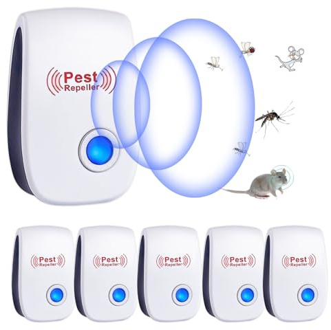 Ultraschall Schädlingsbekämpfer, 6 Stück Elektronische Insektenschutzmittel & Moskitoschutz Innenräumen, Pest Control Repeller für Moskito, Kakerlake, Mäuse, Spinnen, Fliegen