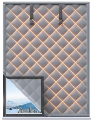 Couverture isolante pour fenêtre – Couverture coupe-vent à 3 couches pour l'hiver | Revêtement de porte patio en coton doux – Pour salon, chambre à coucher, sous-sol – RV, appartement, bureau