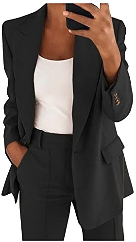 Générique Blazer femme grande taille élégant sportif été veste ajustée veste de costume affaires surdimensionné élégant printemps mince transition veste veste court (Black, XXXXXL)