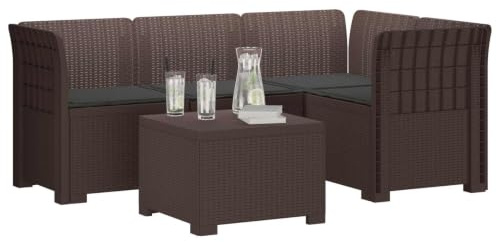 vidaXL 4-sits Trädgårdsoffa med Kuddar Rattan Look PP Brun