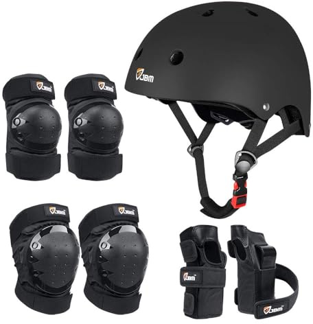 JBM Adult & Kid Skating Protective Gear Set for Beginner to Advanced, Skateboard Helmet Knee and Elbow Pads with Wrist Guards for Inline Roller Skating, Scooter, Skateboarding