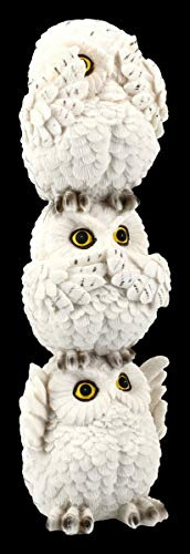 DREI weise Schnee-Eulen Figuren Nichts sehen, Nichts hören, Nichts sehen als Totem | Tierfiguren, Dekoartikel, Deko-Figur, H 20 cm