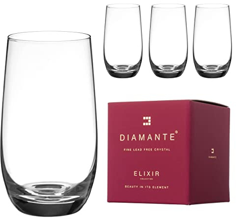 DIAMANTE Water Glasses Crystal Long Drink Hi Balls – ‘Moda’ Collection Undecorated Crystal - Set of 4