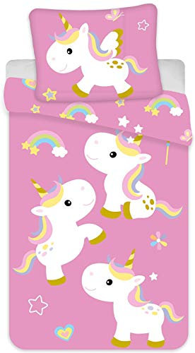BrandMac Parure de Lit Licornes 100% Coton - Housse de Couette Bébé Réversible 100x135 cm + Taie d'oreiller 40x60 cm, Rainbow, Arc-en-Ciel…