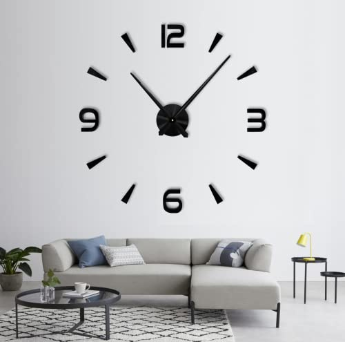 R&M ORIENT® 3D Wanduhr große Moderne Mute DIY – Luxus Dekoration Geschenk – Wandtattoo – Uhren für Büro Wohnzimmer Schlafzimmer Dekoartikel Home Office Quarzuhr (B-Schwarz)