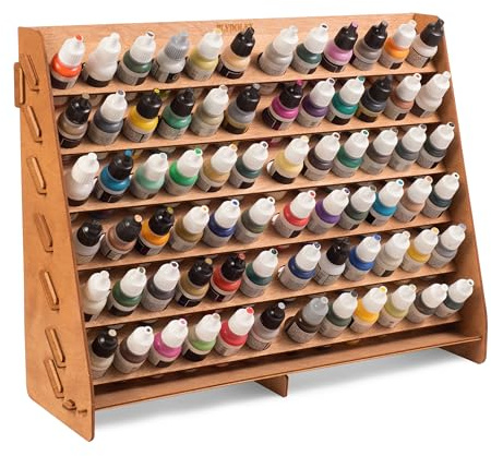 Plydolex Vallejo Malregal mit 72 Löchern für Miniatur-Malset - Holzwandhalter für Bastelarbeiten - 40,6 x 13,2 x 32 cm, Braun