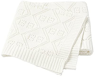 Surwin Strickdecke Babydecke Kuscheldecke Baumwolle, Mädchen und Jungen Babys Gestrickt Kinderdecke Freien Krabbeldecke Perfekt für Kinderwagen Babybett (80x100cm,Hohles Beige)