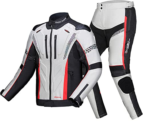OYHN Motorrad Jacket Men Mit Protektoren Wasserdicht, Motocross Schutzjacken Winddicht Touring Schutz Gepanzerte Anzüge, Herbst Winter zum Männer Und Frauen Rennfahrer Motocross Bekleidung Set,Weiß,L