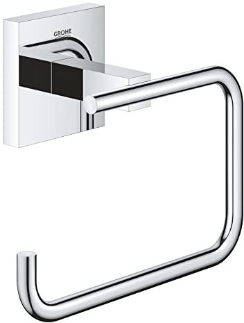 GROHE Start Cube, Toilettenpapierhalter WC ohne Bohren (Klopapierhalter zum Kleben und Bohren geeignet, mit Schrauben & Dübel, Kleber separat kaufen, verdeckte Befestigung), eckig, chrom, 40978000