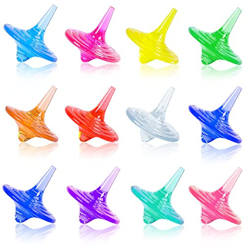 SPRMUD Kinder Acryl Kreisel Spielzeug, Bunte dauerhafte glänzende Kristall kleine Kreisel für Jungen Mädchen Kinder Spiel in Familie/Partei/Schule/Kindergarten Spiel/Geschenk/Bildung (12 PCS)
