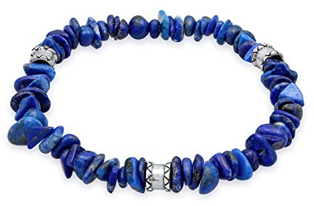 Kuzzoi Buddha Herren Armband aus Lapis Lazuli Edelstein Splitter und Beads | Steinarmband für den Herren Lapis Edelstein Stretch Armband Länge 19 -23 cm