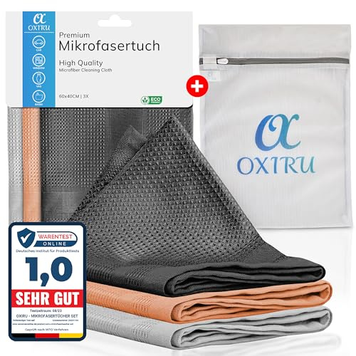 OXIRU Mikrofasertücher 40x60 Set für Auto und Haushalt - Poliertuch, Reinigungstücher, Fenstertücher Streifenfrei, Geschirrtücher Mikrofaser, Tücher für Hochglanzfronten und Glastücher