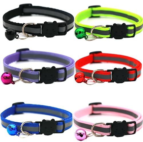 Hepplly 6-Pack Katzenhalsbänder Quick Release Reflective Kitten Halsband mit Glocke (6 Mehrfarbig)