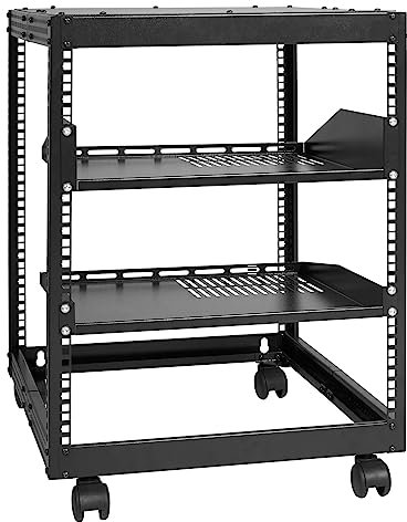 VEVOR 12U Serverställ med öppen ram, 15 tum – 40 tum justerbart djup, fristående eller väggmonterat nätverksserverställ, 4 stolpar AV-ställ med hjul, håller alla dina nätverk IT-utrustning AV Gear