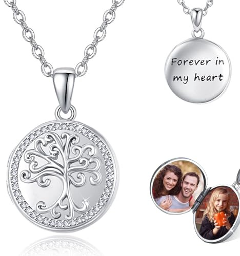 REDSUN Medaillon Silber 925 Medaillon zum Öffnen für Bilder Lebensbaum/Sonnenblume/Kompass/Mondstein/Kristall Medaillon Kette für Frauen Mädchen, Sterling Silber