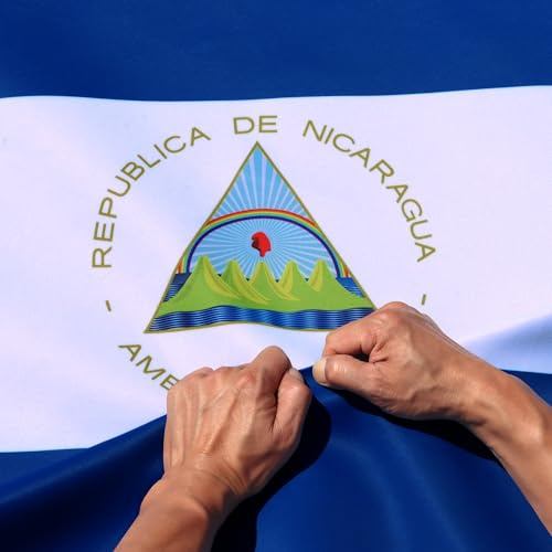 Anley Reißfeste, doppelseitige, dreilagige Nicaragua-Flagge, 90 x 150 cm, lebendige Farben, Leinenkopf und knitterfrei, die stärksten und langlebigsten nicaraguanischen Nationalflaggen, 90 x 150 cm