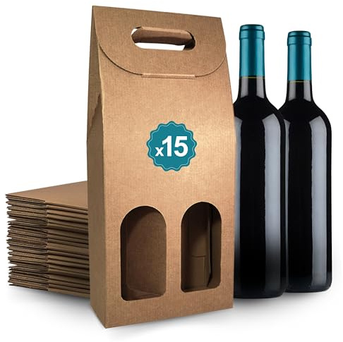 15x Weinbox für 2 Flaschen 18x9x40 cm – Braune Geschenkbox für Wein, Sekt und Spirituosen | Weihnachten, Geburtstag, Hochzeit | Espirito Rebelde