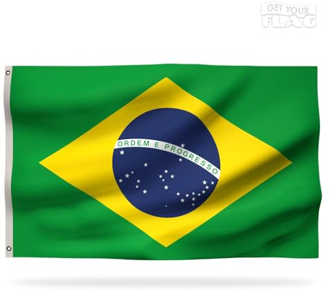 Drapeau Brésilien Premium 150x90cm - Drapeau du Brésil Résistant et de Haute Qualité avec 2 œillets métalliques - Soyez fier de porter vos couleurs !