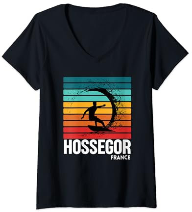 Surf Hossegor Frankreich Beach Vintage Retro Surfen T-Shirt mit V-Ausschnitt