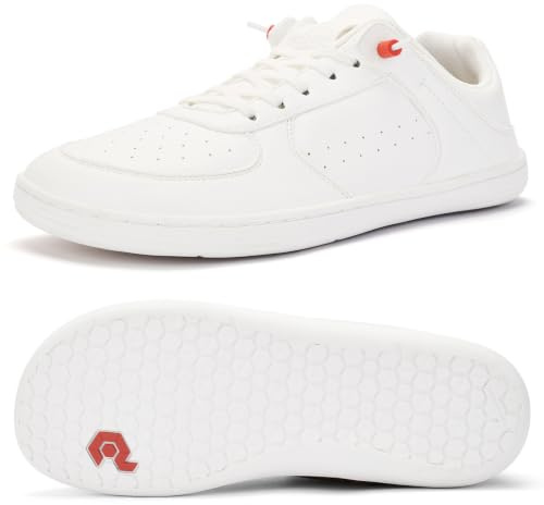 Pulltop barfota bred tåbox skor för män – minimalistiska barfota-klänningsskor, sneakers noll att glida på promenader halkfria skor för män, vit, 11 bred, Vitt, 42.5 EU Bred