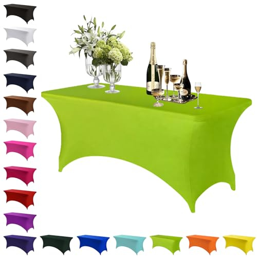 Spandex Stretch Tischdecke Fruchtgrün,6FT Hohem Elastik Waschbare und knitterfreie rechteckige Stretch Tischdecke,Elastische Tischdecken für Geburtstags,Hochzeit,Weihnachten,Bankett Tischdekoration