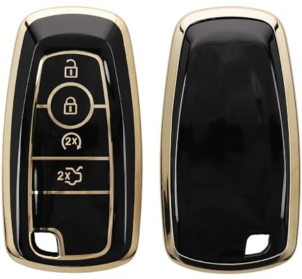kwmobile Autoschlüssel Hülle kompatibel mit Ford 4-Tasten Mustang F150 F250 F350 Explorer Ecosport - Schlüsselhülle Silikon Cover - Schwarz Gold