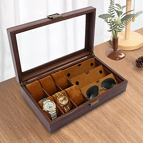 Caja para Relojes, Organizador de Relojes para Regalo del Día de San Valentín para Hombres y Mujeres, 9 Ranuras, Almacenamiento para Exhibición de Relojes de Madera con Partición Grande, Cierre de C