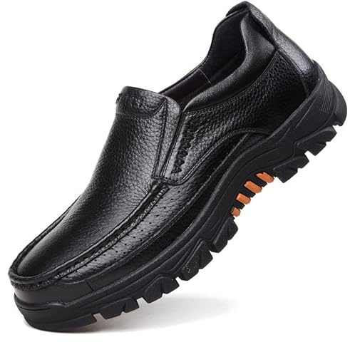 MEIION Uomo in vera pelle bovina, impermeabile, comodo, antiscivolo, morbido, casual, Oxford, in pelle PU, antiscivolo, scarpe da trekking leggere, Nero , 42 EU