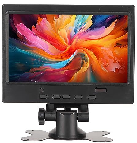 Monitor Portatile, Monitor da Gioco FHD da 7 Pollici, Monitor da Tavolo con Porta AV HDMI VGA, Altoparlanti Integrati, Monitor Esterno per PC, OS X Mini, TV, RPi, Display per