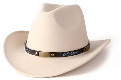 EOGIMI Western-Cowboyhut für Herren und Damen, klassischer aufrollbarer Cowgirl-Hut mit Schnallengürtel, Beige, Medium