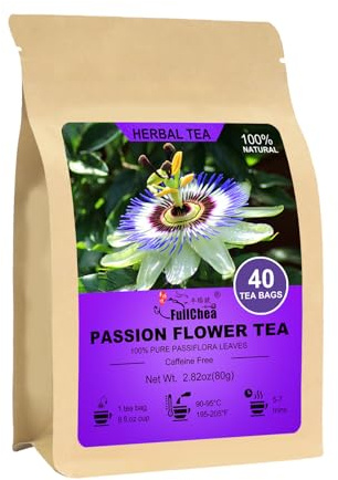FullChea - Passion Flower Tea bags, 40 Teabags - Natural Passionflower Leaf Herbal Tea for Relaxation - Te De Pasiflora - Non-GMO - Caffeine-free - Support Better Sleep