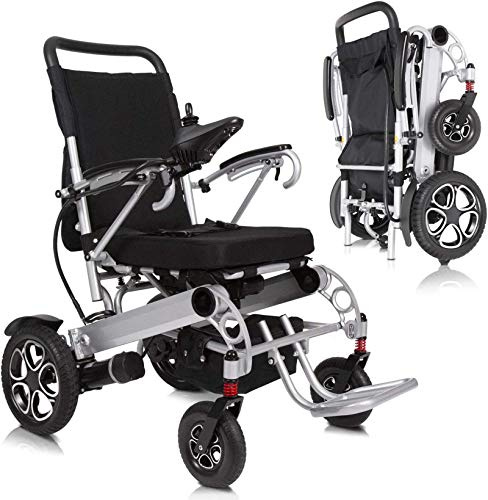 RajoNN Fauteuils roulants électriques – Chaise de transport électrique – Léger, pliable, robuste – Motorisé longue portée – Grand moteur double moteur – Coussin de siège respirant et lavable