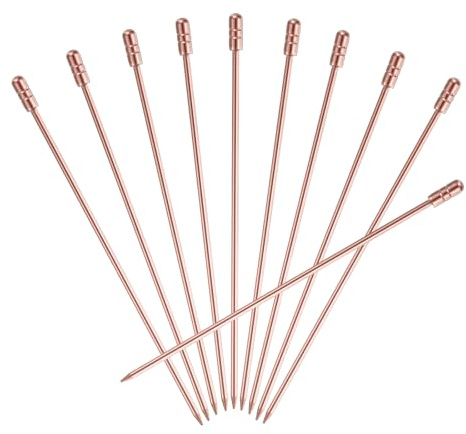QUARKZMAN 10uds Inoxidable Acero Cóctel Dientes Palillos, 4,25 Pulgadas Metal Cóctel Púas Fruta Palos Reutilizables Largos Martini Picos Cóctel Brochetas, Rosa Oro Cilindro