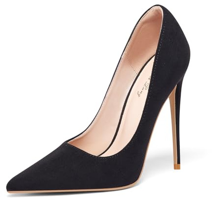 Zhabtuc Escarpins Femme Talons Aiguilles en Daim 12CM, Talons Hauts Élégant à Bout Pointu Chaussures Fermées à Talons Aiguilles pour Robe de Mariée et Fête Stiletto Pompes