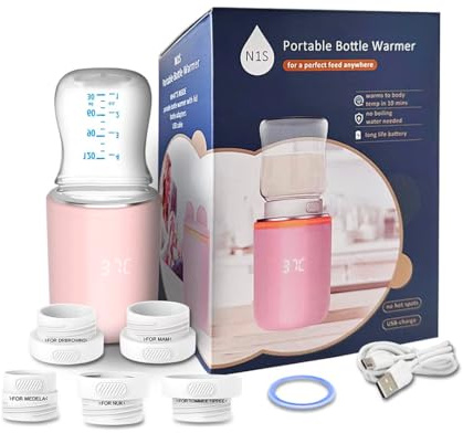 Aka & Lou Babyflaschenwärmer für unterwegs, schnelles Aufhitzen, 4 Temperaturstufen, auslaufsicher, Milcherwärmer für Markenflaschen Avent (Mam)-Dr.Browns-Medela und Nuk.