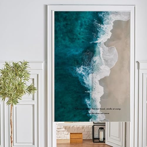 Türvorhang Blauer Khakisee Küchenvorhänge Polyester Raumteiler Vorhang Waschbar Vorhänge Kurz Küchenvorhang Langlebig Fliegenvorhang Terrassentür tür Vorhang Verdickung Vorhang Tür 90x200cm