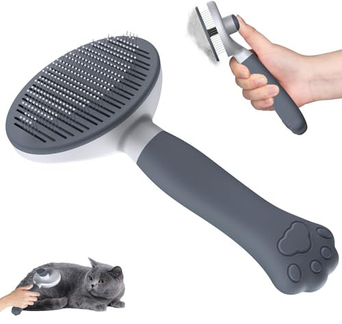 Zivacate Brosse Chat Brosse Chien[Prise ergonomique & nettoyage en un clic & Patented Design] Outil pour chiens/chats/lapins à poil court et long, Chien Accessoires(dunkelgrau)
