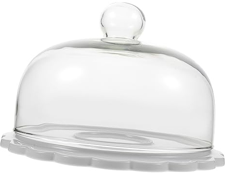 HAWILLOSCH Alzata Per Torta Con Cupola in Vetro e Piatto Ceramica Ø23,5 Cm, Espositore Per Dessert Con Coperchio, Porta Dolci Per Feste, Matrimoni e Compleanni