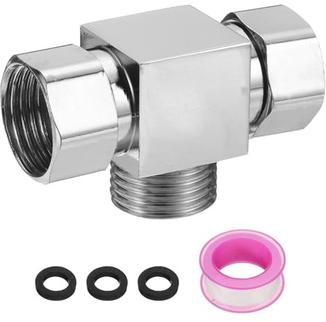 sourcing map G1/2 Shower Diverter Valve 3 Way, Stainless Steel Bidet T Adapter Connector Hose Fitting Tee with PTFE Tape and Gasket for Bidet Angle Valve Hose Toilet Faucet, （56mm,Silver