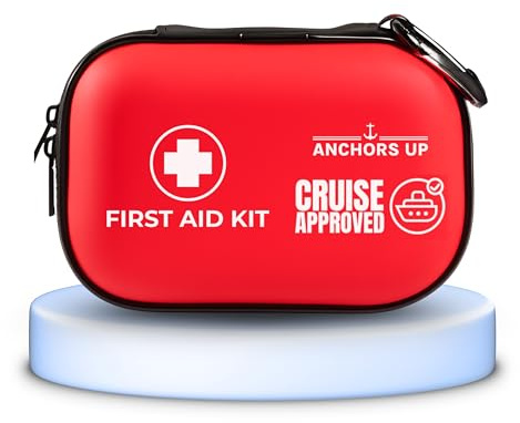 Cruise First Aid Kit – 25pcs Compact & Lightweight – Waterproof Case with Carabiner – Fully Stocked with Certified Medical Supplies – Travel Size for Cruise, Backpack – Cruise Essentials by Anchors Up