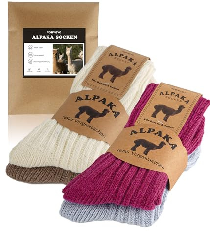 FORVEVO 4 par alpacka-strumpor, ullstrumpor för män och kvinnor, varma vinterstrumpor med alpackaull, termiska fluffiga stickade strumpor för kallt väder, beige/ljusblå/rosa/vit, 35-38 EU