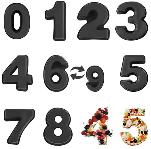 YXHZVON 9 Stück Groß Silikon Anzahl Kuchenform Backformen, 25 cm Zahlenbackform 3D, Antihaftige Backform Zahlen 0-8 für Geburtstag, Hochzeit, Party Dekoration (Schwarz)