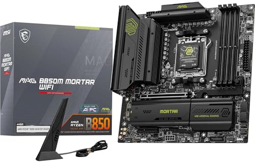 MSI MAG B850M Mortar WiFi Motherboard, mATX - Supports AMD Ryzen 9000/8000 / 7000 Processors, AM5-60A SPS VRM, DDR5 Memory Boost 8200+ MT/s (OC), PCIe 5.0 x16, M.2 Gen5, Wi-Fi 7, 5G LAN