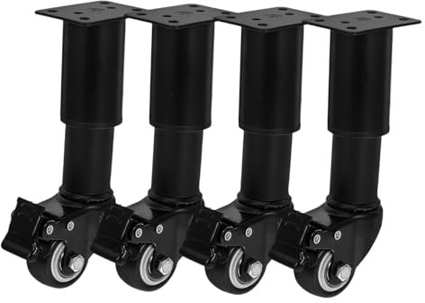 Hemobllo 4 Patas Ajustables De Metal para Muebles con Ruedas Giratorias, Altura Regulable 145-160 Mm, Color Negro, para Sofá y Mesa De Centro, Kit 4 Unidades, Uso Interiores