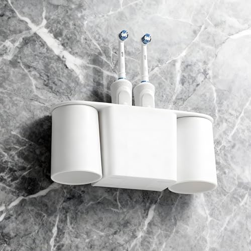 Ateweita Zahnbürstenhalter Ohne Bohren, Zahnputzbecherhalter Wand, Zahnputzbecher Magnetisch mit Halterung, Toothbrush Holder Without Drilling für Badezimmer Organizer (1, Weiß, 25.6 * 10.5cm)