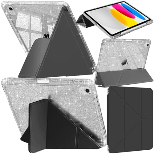 A-BEAUTY Custodia Glitter Compatibile con iPad (A16) 11a/10a Generazione (2025/2022) Cover Trasparente Scintillante con Portapenne, Supporto Trifold 6 in 1 a Forma di Y, Nero
