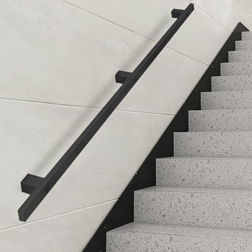 Corrimano moderno da parete, 90 cm, in ferro battuto, nero, ringhiera di sicurezza per scale interni/esterni, barra di supporto con staffe a parete e viti in metallo
