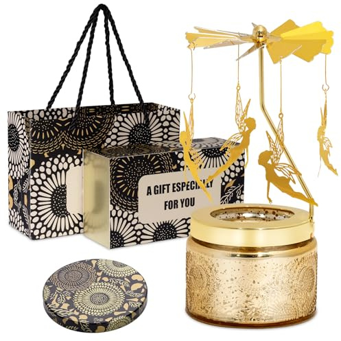 Toptime Geburtstagsgeschenk für Frauen, Goldene Metall Feen Drehbare Duftkerzen im Glas, Lavendel Kerzen Geschenk 25 Stunden Brenndauer, Natürlichem Sojawachs Duftkerzen Set für Weihnachten (85g)